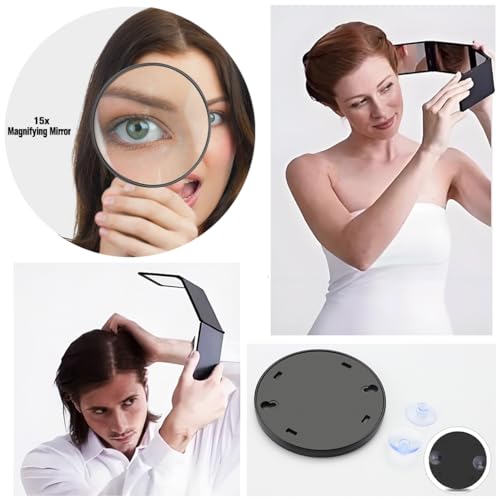 Foldable Makeup Mirror 4 Barber Mirrors, 360 Degree Handheld Desktop DIY Haircut Tool,Styling, Grooming,Portable Foldable Makeup Mirror,Plus 15X Magnifying Mirror