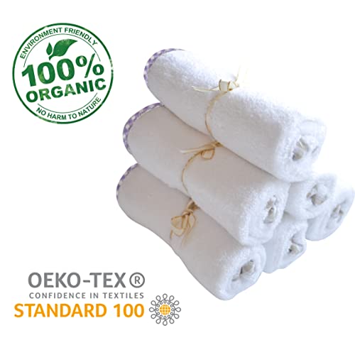 Channing & Yates Premium Boutique Baby Washcloths - (6-Pack) Organic Viscose Made from Bamboo Wash Cloths 2X Thick & Soft - Helps Eczema - Adult Face Washcloths - (Purple on White) - color: Purple