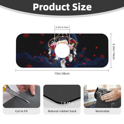Dreamcatcher Rose Flowers Kitchen sink faucet pad, strong water absorption, anti slip, easy to clean, very suitable for splash and drip prevention, suitable for kitchens and bathrooms - color: Dreamcatcher Rose Flowers