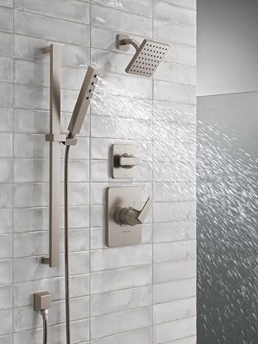 Delta Faucet Single-Spray H2Okinetic Slide Bar Hand Held Shower with Hose, Brushed Nickel Handheld Shower Head, Slide Bar Hand Shower, Handheld Shower, Detachable Shower Head, Stainless 51567-SS - color: Stainless