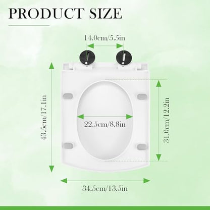Quiet Close Toilet Seat - Slow-Close Elongated Design, Thickened PP Material (17"), Fits Standard Toilets, Easy Install, Anti-Slam (White)