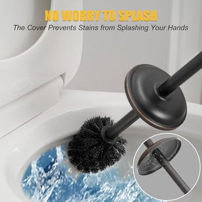 Toilet Brush and Holder, Toilet Cleaner Bowl Set with Two Brush with Extra Long Handle, Durable Bristles Toilet Scrubber and Covered Holder, Drip-Proof Stainless Steel Oil Rubbed Bronze - color: Oil Rubbed Bronze