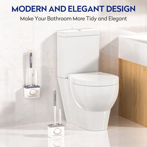 Toilet Bowl Cleaning Set - Silicone Brush with Holder, Deep Cleaning Scrubber - Light Gray - color: Light Gray