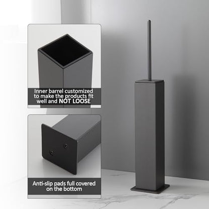 BGL Toilet Brush with Holder Set Gun Grey Aluminium Standing for Bathroom Toilet Bowl Cleaner Brush and Holder Set, Square Design - color: Gun Grey-standing