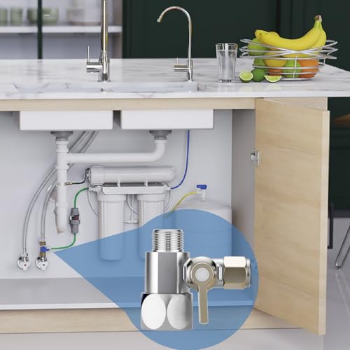 Jingzan Feed Water Adapter Kit, G1/2 Female x 3/8" Compression Male x 1/4" Push-to-Connect, with 3/8" Compression Female to G1/2 Male and 1/4" to 3/8" OD Tube Adapter, for RO, Refrigerator, Ice Maker