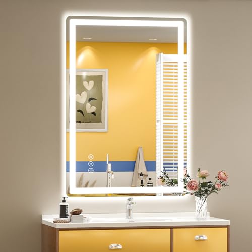 SMIROR 22x30 LED Lighted Bathroom Vanity Mirror with Lights for Wall | Front Lit and Backlit, Rounded-Corner Rectangle, 3 Color, Anti-Fog, Memory, Tempered Glass, UL, Horizontally/ Vertically - color: Frameless, size: 30"L x 22"W