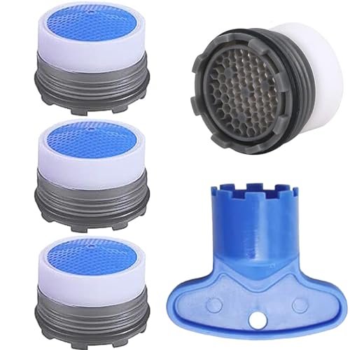 4PCS Faucet Aerator and 1PCS Faucet Aerator Key, 16.5mm Water Saving Flow Restrictor Set Replacement Parts for Kitchen High Speed Bathroom Sink Aerator (1.2GPM)