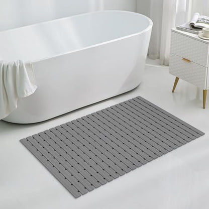 OTHWAY Large Shower Mat, 35.4 x 24 Inch No Suction Cup Shower Mat Non Slip, Quick Drain Large Non Slip Shower Mats for Inside Shower, Heavy Duty Curlable PVC Shower Floor Mat, Dark Grey - color: Dark Grey