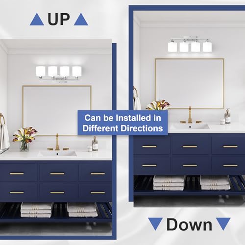 Bathroom Lighting Fixtures Over Mirror, Anti-Rust Vanity Light Fixture for Bathroom, Modern 4-Light Wall Sconce Light for Living Room, E26 Base, Milky White Glass Shades, Bulbs Not Included - color: Brushed Nickel-4Light