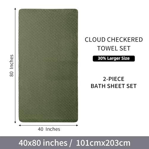 2 Piece Bath Towel Set, 40"x80" Microfiber Towels,Olive Green | Microfibers，Extra-large size，Quick dry，Highly Absorbent，Big and Tall users，2Bath towels 2Hand towels 2Washcloths - color: Olive Green, size: Bath Sheet-2PCS