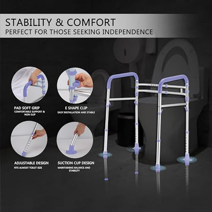 Lianjindun Toilet Safety Rails, 350 lbs, Adjustable Height & Width | Fits Most Toilets, Foldable Design, 350 Lbs Capacity, Aluminum Toilet Frame, Toilet Handles for Seniors, Disabled, Handicap - color: Purple