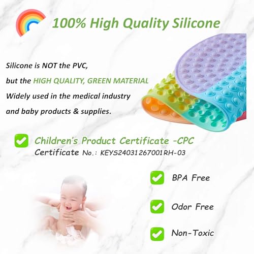 Pop It Bath Mat for Kids – Silicone Push Pop Sensory Toy, CPC Certified Non-Slip Rainbow Bathtub Mat with Suction Cups, Calming Stress Relief for Toddlers (27"x15") - color: 27x15"-rainbow