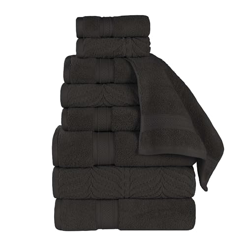 SUPERIOR Cotton Chevron 9 Piece Assorted Towel Set, Zero Twist, Quick Dry, Home Essentials, Shower, Spa, Luxury Plush Soft Absorbent Towels, Includes 3 Bath, 3 Hand, 3 Washcloth/Face Towels, Black - color: Black, size: 9 Piece Towel Set (Solid + Jacquard)