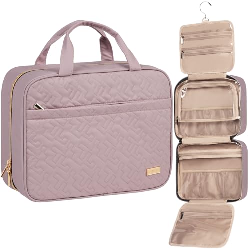 NISHEL Travel Toiletry Bag for women, Portable Hanging makeup Organizer | for Travel-Sized Shampoo, Conditioner, Brushes Set, makeup Accessories, Large Size, Peach Pink - color: Peach Pink, size: Large