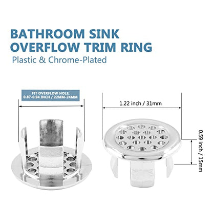 3 Pack Sink Overflow Ring, Chrome Plastic Mesh Basin Drain Cover | Fits 22-25mm Overflow Hole, Tool-Free Flex Buckle Install, Anti-Aging Rust Proof, for Ceramic Bathroom Kitchen Sink - color: Chrome -- 3 Pack, style: Plastic