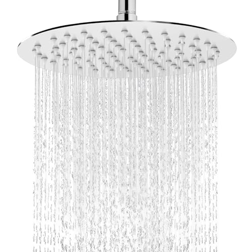 Midanya Round Rain Shower Head,High Pressure,Polish Chrome 12 Inch | 360°Swivel,Ceiling or Wall Mount,Waterfall Full Body Coverage,Bathroom Remodel,Stainless Steel Large Rainfall Shower Head - color: Chrome, size: 12 Inch