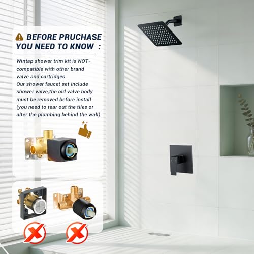 Shower Faucet Set, 8 Inch Square Stainless Steel Wall Mount Shower Valve and Trim Kit - color: Black