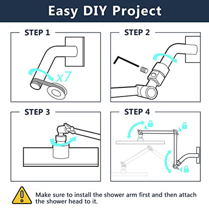 PDPBath Shower Extension Arm, 16" Upgrade Solid Brass Shower Head Shower Head Extender, Adjustable Height Extended with G1/2 Universal Connection for Rain & Handheld Shower Head Matte Black - color: Matte Black, style: 8 Inch + 8 Inch