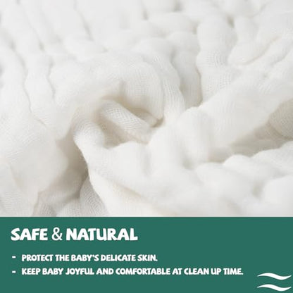 Baby Muslin Washcloths -6 Layer Soft Absorbent Face Towel - Natural Newborn Wipes for Delicate Skin - Baby Registry as Shower - size: 12x12 Inch (Pack of 10)