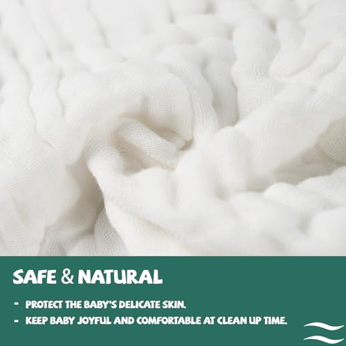 Baby Muslin Washcloths -6 Layer Soft Absorbent Face Towel - Natural Newborn Wipes for Delicate Skin - Baby Registry as Shower - size: 12x12 Inch (Pack of 30)
