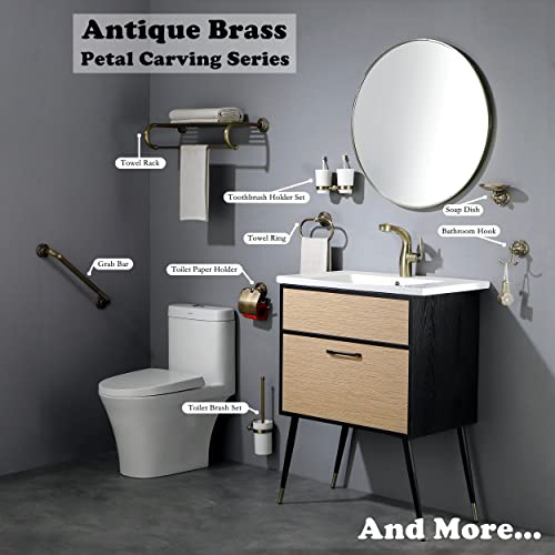Towel Ring + Double Toothbrush Holder, Brass Bathroom Accessories Set