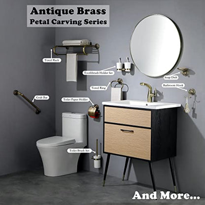 Towel Ring + Double Toothbrush Holder, Brass Bathroom Accessories Set