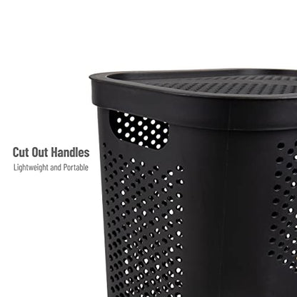 Mind Reader Slim Laundry Hamper with Lid, 60L Clothes Basket, Ventilated Plastic, Black - color: Black, size: Single