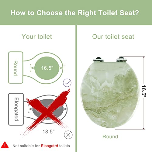 Angel Shield Marble Toilet Seat Durable Molded Wood with Quiet Close, Easy Clean, Quick-Release Hinges Round Toilet Seat (Round, Green Marble) - color: Green Marble-Round, size: Round-16.5“