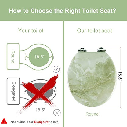 Angel Shield Marble Toilet Seat Durable Molded Wood with Quiet Close, Easy Clean, Quick-Release Hinges Round Toilet Seat (Round, Green Marble) - color: Green Marble-Round, size: Round-16.5“