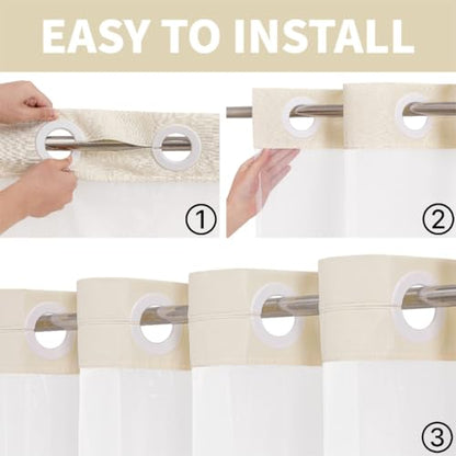 No Hooks Natural Boho Faux Linen Shower Curtain with Snap-in Liner Set, Textured Hotel Luxury Bathroom Curtain with See Through Top Window, Waterproof & Washable, 72x78 inches - color: Cream, size: 72"W x 78"L (Pack of 1), style: No Hooks