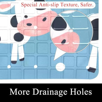 Non Slip Bathtub and Shower Mat 26.8x15.1 inch, Bath Mat with Quick Dry Drain Holes and Suction Cups, Soft Comfortable Safe Bathroom Mat for Bath Tub, Cute Cows - color: Multi 13