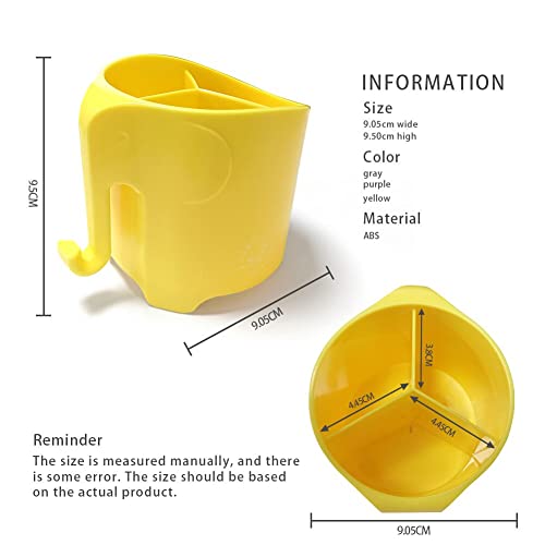 Elephant Toothbrush Holder for Kids, Suction Cup Electric Toothbrush and Toothpaste Holder for Toddler, Cute Toddler Toothbrush Holder with 3 Slots and a Hook for Hanging Bath Ball, Yellow - color: Yellow