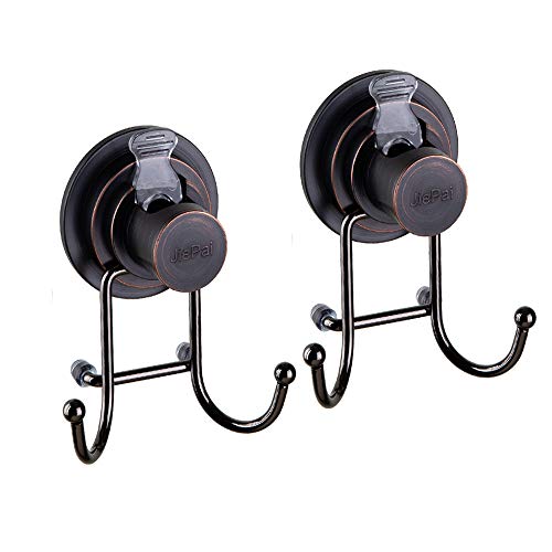 JiePai Suction Cup Hooks,Shower Bath Towel Holder 2 Pack,Oil Rubbed Bronze | Vacuum Suction Cup,No-Drill Wall Mount, Towel Rack Organizer, For Kitchen, Bathrobe, Loofah - color: Suction Cup Towel Hook(2 Packs)-Bronze