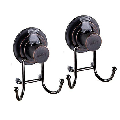 JiePai Suction Cup Hooks,Shower Bath Towel Holder 2 Pack,Oil Rubbed Bronze | Vacuum Suction Cup,No-Drill Wall Mount, Towel Rack Organizer, For Kitchen, Bathrobe, Loofah - color: Suction Cup Towel Hook(2 Packs)-Bronze