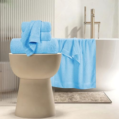 MyOwn 6 Piece Towel Set, 100% Combed Cotton - 2 Bath Towels, 2 Hand Towels, 2 Wash Cloths - 500 GSM Luxury Hotel Quality Ultra Soft Highly Absorbent Towel Set for Bathroom - Sky Blue - color: Sky Blue