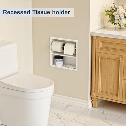 Neodrain White Recessed Toilet Paper Holder,Double Layer Wet Tissue Holder | Space-Saving Wall Niche Cabinet Storage, Rustproof & Durable,For Bathroom, Kitchen & Vanity - color: White