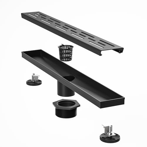 Linear Shower Drain 32" Matte Black 304 Stainless Steel | with Drain Grate| Fast Drainage | Stainless Floor Drain Grate | Hair Strainer | Drain Key | The Upgrade for Your Bathroom - size: 32 Inch