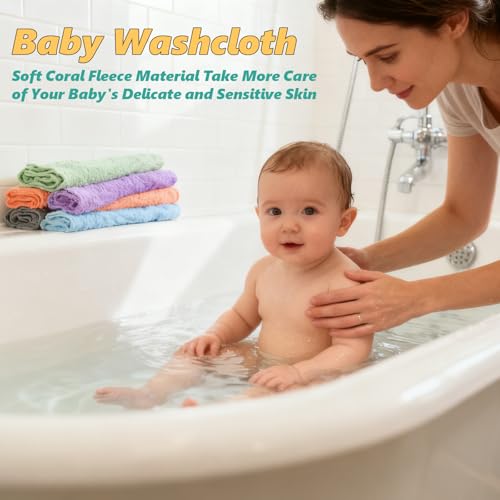 25 Pack Baby Washcloths, Microfiber Coral Fleece 7 x 9 Inch | Highly Absorbent Quick Dry Baby Bath Face Towel, Baby Face Skin Wash Cloths Towels Set for Newborns and Toddlers
