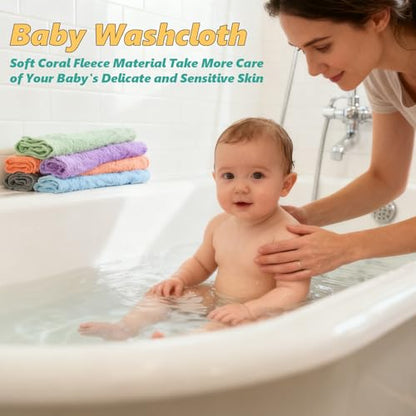 25 Pack Baby Washcloths, Microfiber Coral Fleece 7 x 9 Inch | Highly Absorbent Quick Dry Baby Bath Face Towel, Baby Face Skin Wash Cloths Towels Set for Newborns and Toddlers