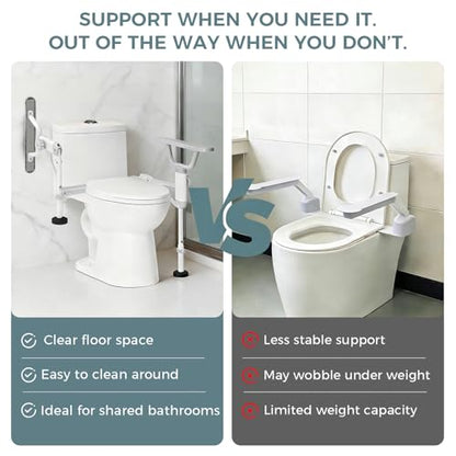 Folding Toilet Safety Rails - Adjustable Bathroom Support Frame | with Foldable Arms for Elderly, Seniors, Post-Surgery Recovery, and Pregnant Women - Tool-Free Installation, Sturdy Grab Bar