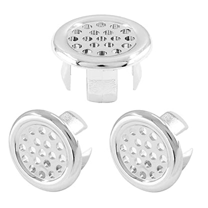 3 Pack Sink Overflow Ring, Chrome Plastic Mesh Basin Drain Cover | Fits 22-25mm Overflow Hole, Tool-Free Flex Buckle Install, Anti-Aging Rust Proof, for Ceramic Bathroom Kitchen Sink - color: Chrome -- 3 Pack, style: Plastic