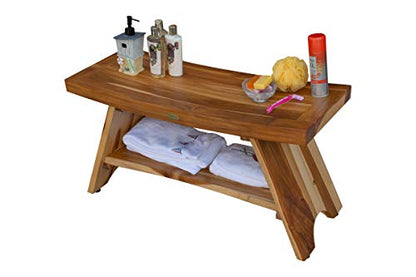 EcoDecors Serenity 35-Inch Teak Shower Bench with Shelf, 300 lb | Easy assembly and elegant teak design create a functional shower bench for inside shower use with spa-inspired style - size: 35" shelf