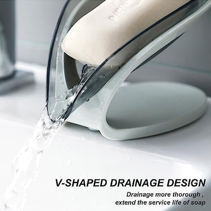 H&W 2Pcs Self Draining Soap Holder,Suction Cup Soap Dish,Shower Soap Bar Holder,Leaf Shape Soap Holder,Soap Dish Dispenser for Shower, Bathroom, Kitchen Sink (Grey + Blue)