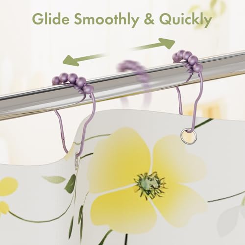 Shower Curtain Hooks, Rust Resistant Purple Shower Curtain Hooks for Bathroom, Stainless Steel Glide Shower Hooks Hangers for Bathroom Shower Rods Curtains, Set of 12 Hooks, Greyish-Purple - color: Greyish-purple, style: Single Hooks