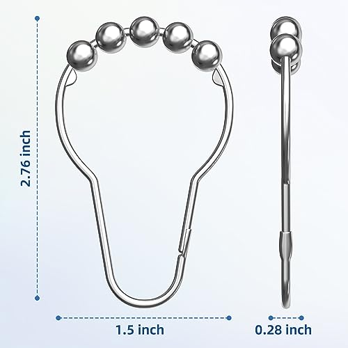 Titanker Shower Curtain Hooks Rings, Rust-Resistant Metal Shower Curtain Hooks for Bathroom Shower Rods Shower Hooks Shower Rings for Curtain - Set of 12, Chrome - color: Chrome