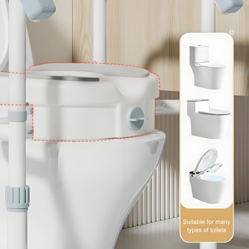 Raised Toilet Seat with Handles,Toilet Seat Riser for Seniors with Adjustable Padded Arm Handicap Elevated Toilet Safety Seat for Standard or Elongated Commode for Elderly Pregnant White