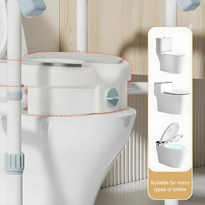 Raised Toilet Seat with Handles,Toilet Seat Riser for Seniors with Adjustable Padded Arm Handicap Elevated Toilet Safety Seat for Standard or Elongated Commode for Elderly Pregnant White