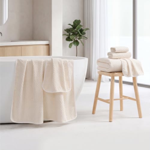 ecolook Microfiber Towel Set of 6, Beige | Ultra-Soft & Oversized, Absorbent & Quick-Drying | 2 Bath Sheets, 2 Hand Towels & 2 Washcloths - color: Beige