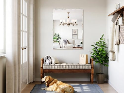 36"x48" Frameless Bathroom Mirror, Beveled Bathroom Vanity Mirror | Wall Mount Mirrors for Bedroom Entryway Living Room Hangs Horizontally or Vertically - size: 48"L x 36"W