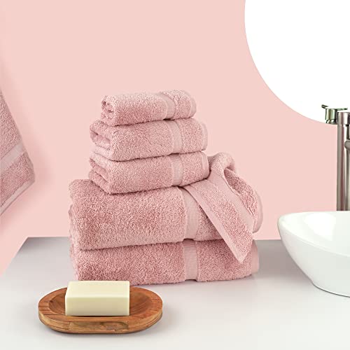 Chakir Turkish Linens 6 Piece Towels Set, 100% Cotton Luxury Turkish Towels for Bathroom, Soft Absorbent Bath Towel Set with 2 Bath Towels 2 Hand Towels 2 Washcloths, Pink - color: Pink